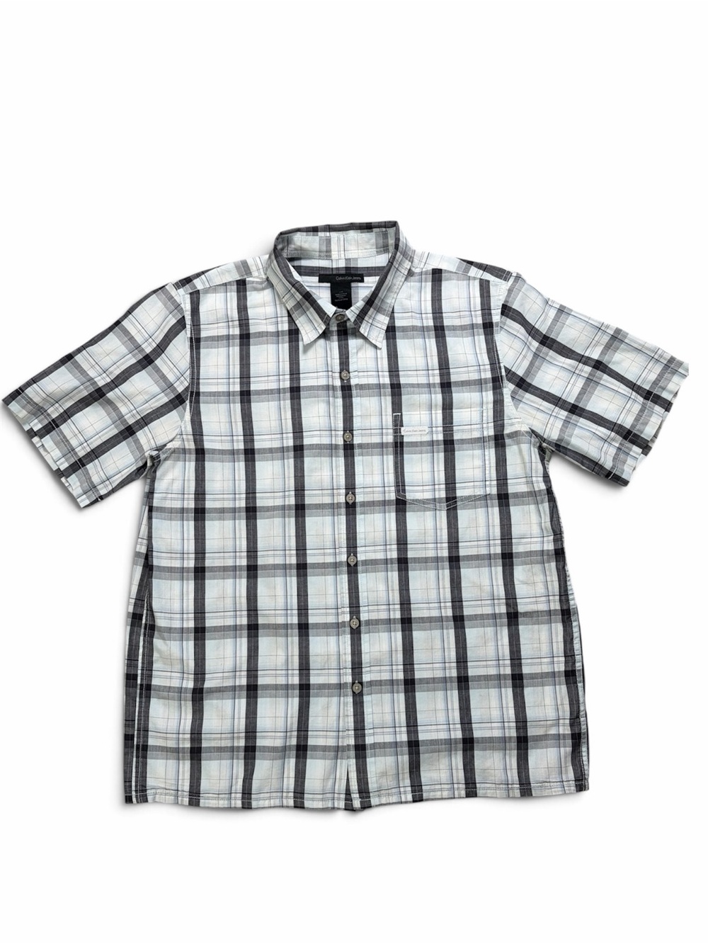 Calvin Klein Jeans Mens Large Plaid Short Sleeve Button Front Shirt MG12H06O